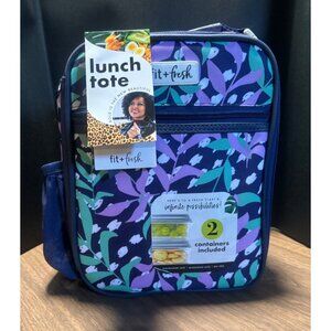 Fit + Fresh Insulated Lunch Tote With 2 Containers Floral Design Purple & Blue C